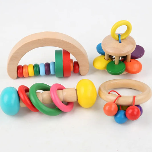 1pc Baby Toys Beech Wooden Rattle Hand Bells