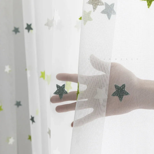 Green Stars Voile Curtains