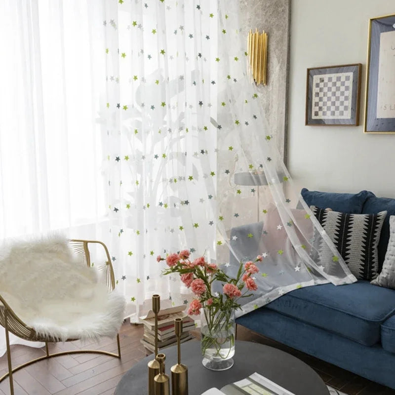 Green Stars Voile Curtains