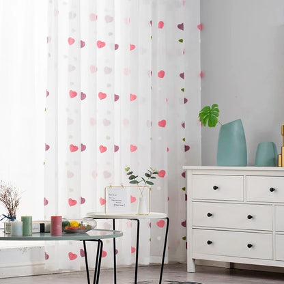 Sweet Pink Heart Voile Curtain