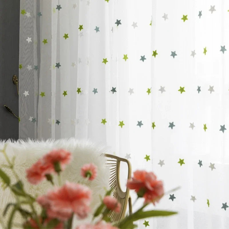 Green Stars Voile Curtains