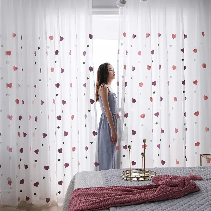 Sweet Pink Heart Voile Curtain